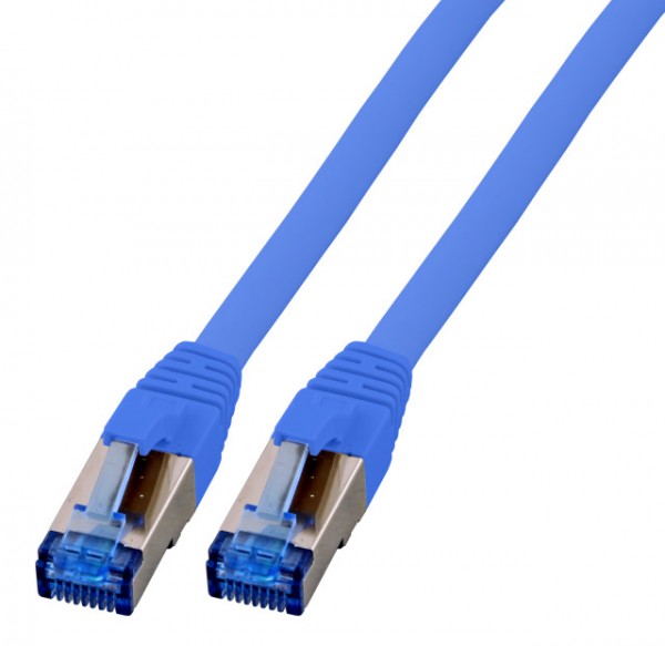 Patchkabel RJ45, CAT6A 500Mhz, 0.15m, blau, S-STP(S/FTP), TPE(Superflex), mit Cat.7 Rohkabel,