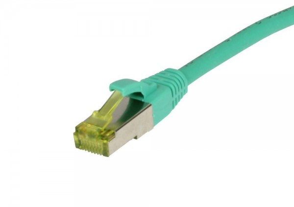 Patchkabel RJ45, CAT6A 500Mhz, 15m, grün, S-STP(S/FTP), TPE/LSZH(Ultraflex), AWG26, mit CAT7 Rohkabel, Synergy 21