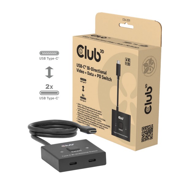 Club 3D USB-C Switch Bidirektional - Video - Data - PD