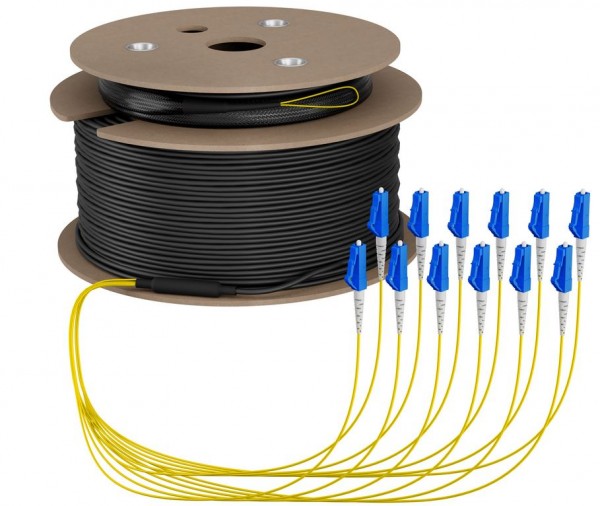 LWL-Kabel, Trunkkabel U-DQ(ZN)BH 12G 9/125, LC/LC OS2 120m, Trommel,