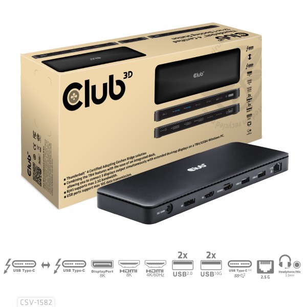 Club3D Estación de acoplamiento 12 en 1 con certificación Thunderbolt 4