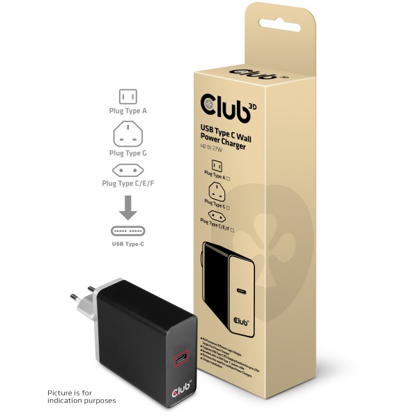 Club 3D Cargador de pared USB Tipo C de hasta 27W