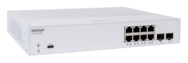 RUCKUS Networks switch full managed layer2 10 port • 8x 1 gbe • 2x 1g sfp • advanced layer 2 • poe budget 124 w • icx8100-08p