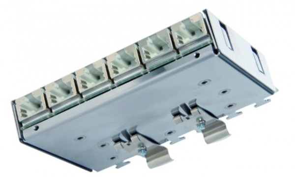 Patch Panel 6xTP,CAT6A,250Mhz, für Tragschiene TS35, Telegr