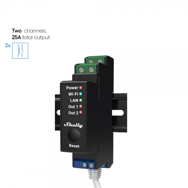 Shelly Pro 2PM Relé Wi-Fi - Max. 25A - BT