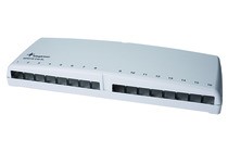 Telegärtner Modulträger, Patchpanel, f. 16xAMJ/AMJ-S-Mod./Kupp.,PVC, Tisch/Wandgehäuse, (Keystone), TH35/AP