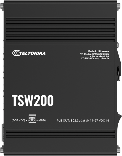 Teltonika · Switch · TSW200 · 8 Port Gigabit Industrial unmanaged PoE+ Switch, 2 SFP