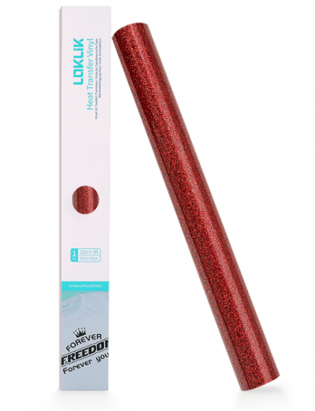 LOKLIK Vinilo termotransferible Purpurina - Rojo - 30,5 x 90 cm