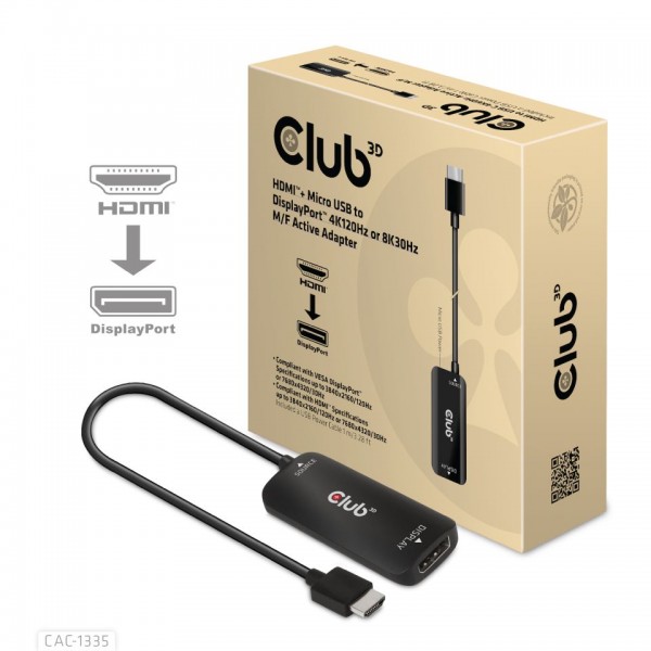 Club 3D Adaptador activo HDMI + Micro USB a DisplayPort 4K120Hz