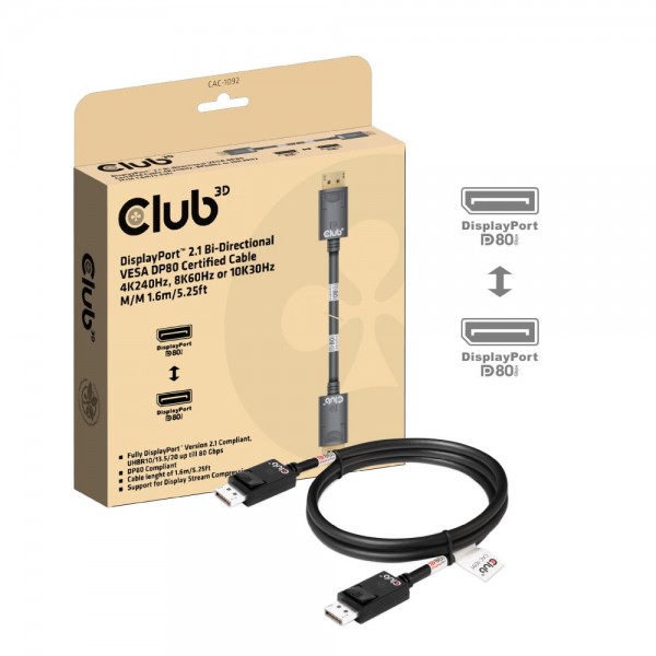 Kabel Video DisplayPort ST/ST 1,6m *Club3D*10K60Hz Premium