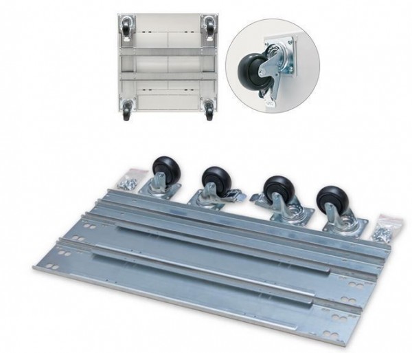 Triton 19"Schrank,zbh. Rollensatz(Räder), Rollensatz mit Verstärkungsrahmen für Verteiler 600x1000, Tragkraft 450 kg incl. Schrankgewicht