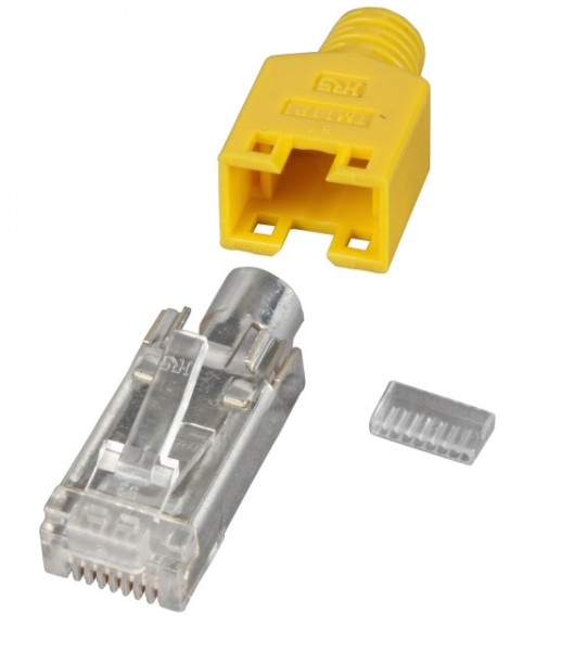 TP-Stecker STP Hirose, CAT5(TM11), 50-PACK, gelb, incl.Tülle/Einführhilfe