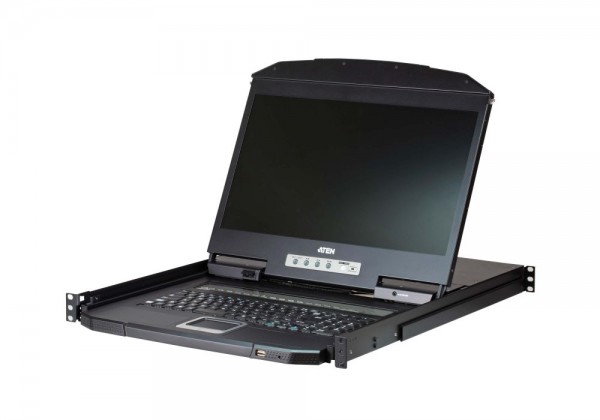 Aten KVM/TFT 16-fach, 19" 1HE, incl.KVM/TFT 18,5", Deutsch, Schwarz, dual Rail,