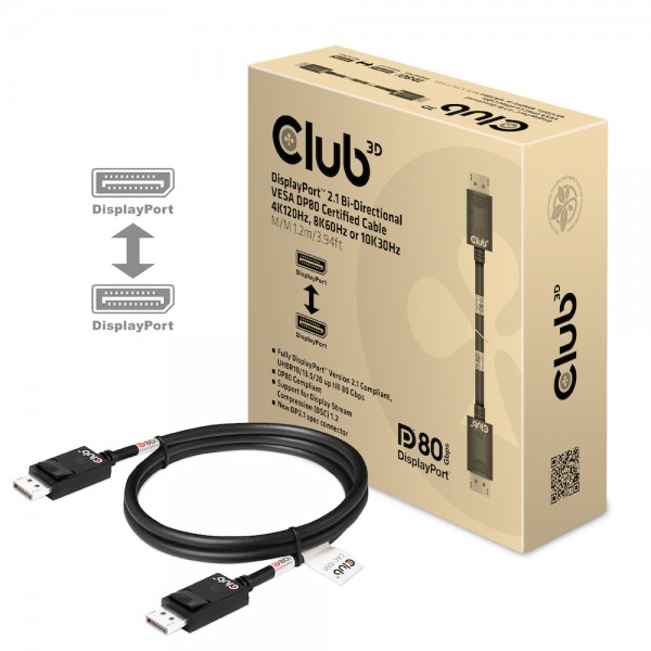 Club3D Cable DisplayPort 2.1 Bidireccional 8K60Hz M/M 1.2m