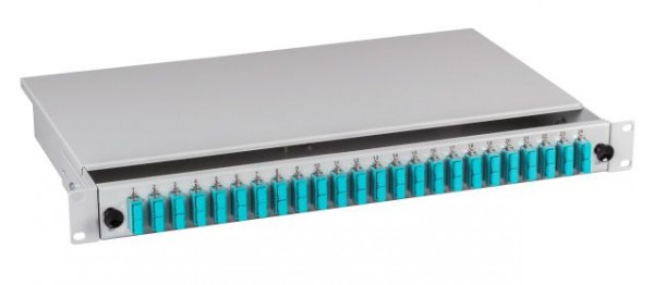 LWL-Patchpanel Spleisbox,19", 24xSC-Duplex, 9/125um, ausziehbar, Pigtails abgesetzt,