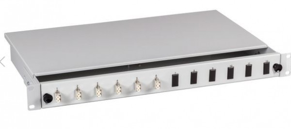 LWL-Patchpanel Spleisbox,19", 6xLC-Duplex, 9/125um, OS2, ausziehbar, Pigtails abgesetzt