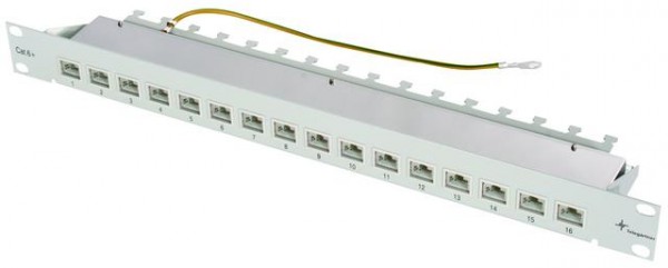 Patch Panel 16xTP,CAT6A,250Mhz,19",Lichtgrau,Telegärtner