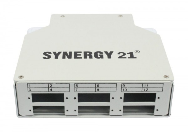 LWL-Patchpanel für Hutschiene(DIN), 6xSC-Duplex/LC-Quad-Buchsen, ohne Kupplungen, Lichtgrau, Synergy 21,