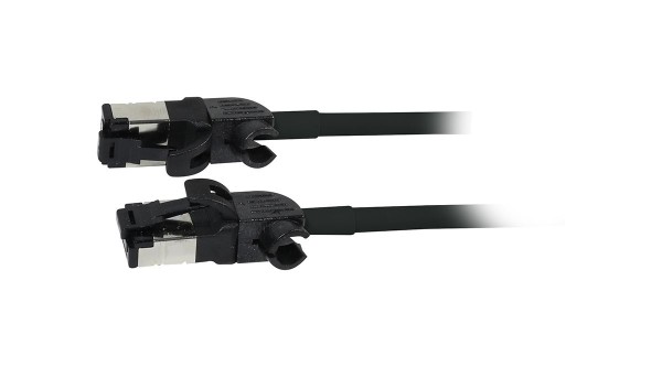 Patchkabel RJ45, CAT6A 500Mhz, 2m, schwarz, S/FTP, slimline rund d=4,5mm, TPE/LSZH(Superflex), AWG28, mit CAT7 Rohk., drehbarer Stecker, Synergy21
