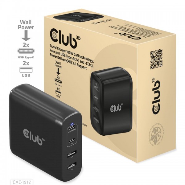 Club 3D Netzteil USB 4-fach 2xUSB-A 2xUSB-C ** UK-Version **