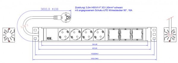 Bachmann Steckdosenleiste, Universal 4xDosen(CEE7)+ 3xABD-&gt; mit Zuleitung 3,0m CEE7/7