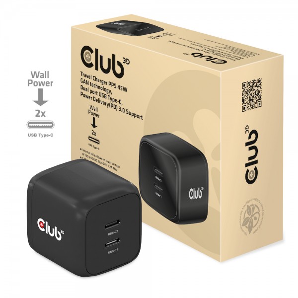 Club3D Cargador de Viaje PPS 45W GAN