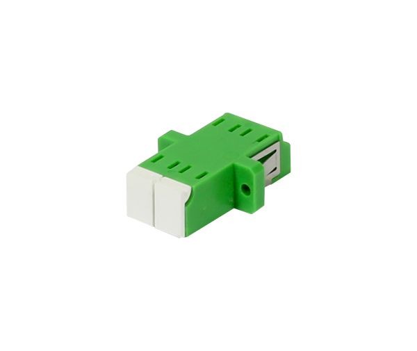 LWL-Kupplung,LC(APC)-Buchse/LC(APC)-Buchse, 9/125u Singlemode, grün, duplex, PVC, Keramikhülse, mit Flansch, mit einseitiger Laserschutzklappe, Synergy21