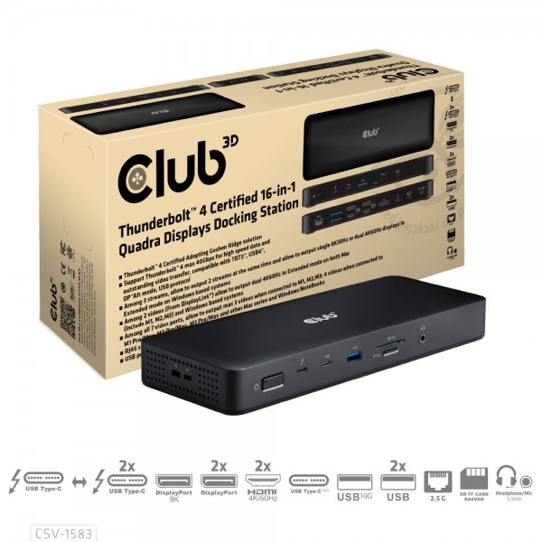 Club 3D Dockingstation - USB Typ C 16-in-1 *schwarz*