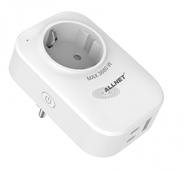 ALLNET ESP32 WiFi Enchufe inteligente ALL3079 con medición de corriente y cargador USB, enchufe inteligente WiFi 2 en 1 y cargador USB