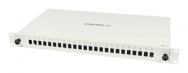 LWL-Patchpanel für 24xLC/LSH(E2000)-Duplex-Buchsen, 19&quot;/1HE, ohne Kupplungen, Lichtgrau, Synergy 21,