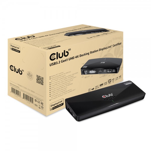 Club 3D Docking station USB3.1 Gen 1 UHD 4K con certificación DisplayLink, negro