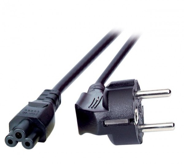Netzkabel 230V Schutzkontakt CEE7(Stecker)-&gt;C5(Buchse), 5m, Black, (Kleeblatt,Mickymaus)