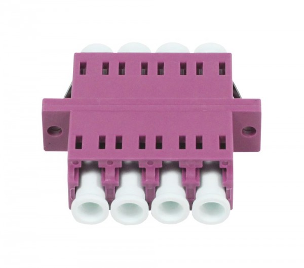 LWL-Kupplung, LC-Buchse/LC-Buchse, 50/125u Multimode OM4, erika-violett, Quad, PVC, mit Flansch, Synergy 21,