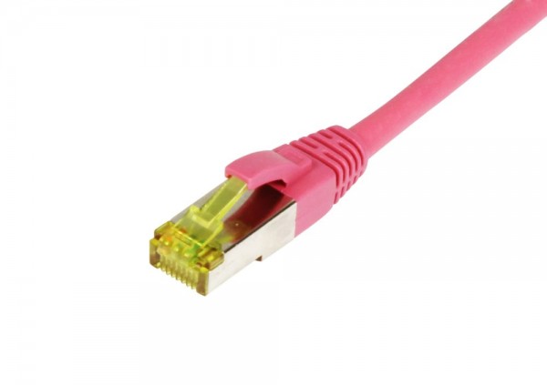 Patchkabel RJ45, CAT6A 500Mhz, 0.15m, magenta, S-STP(S/FTP), TPE/LSZH(Ultraflex), AWG26, mit CAT7 Rohkabel, Synergy 21