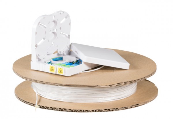 LWL-FTTH-Compact Box vorkonfektioniert, 2xLC/APC(duplex) -&gt; open End, 10m, 9/125u, G.657.A2,