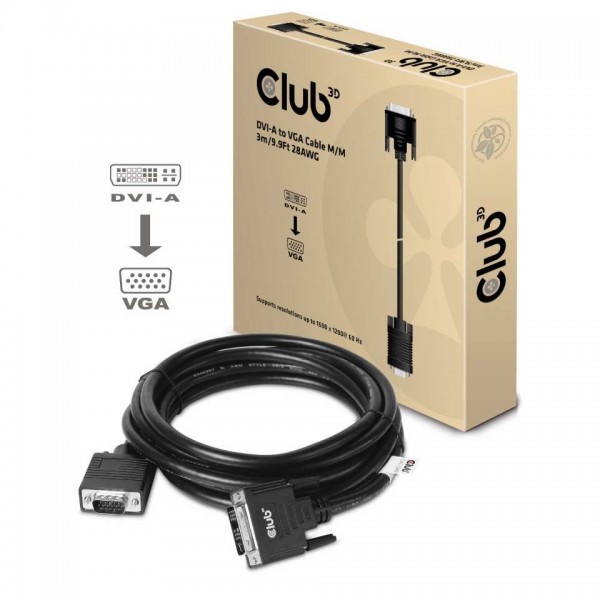 Kabel Video DVI-A =&gt; VGA ST/ST 3,0m 28AWG *Club3D*