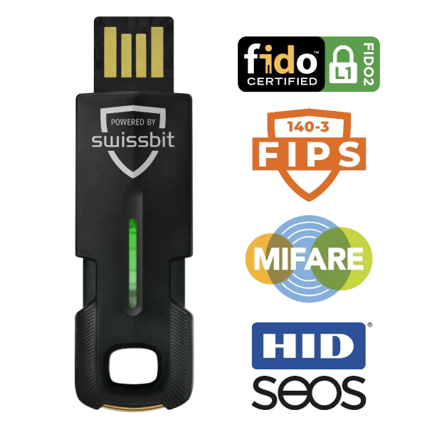 Swissbit iShield Key 2 FIDO2 USB-A + MIFARE in tray packaging