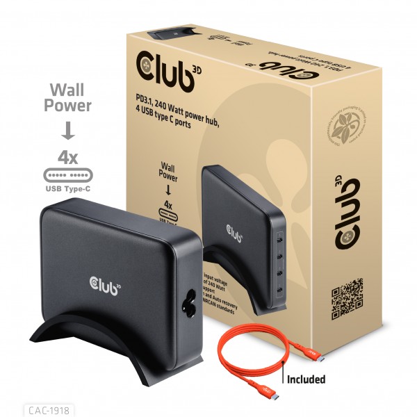 Club 3D Netzteil Reiseladegerät 4-fach - 240W - 4x USB-C