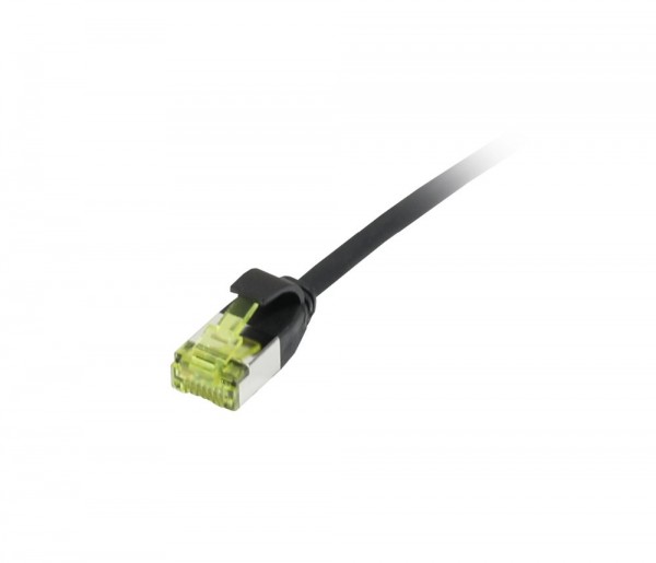 Patchkabel RJ45, CAT6A 500Mhz, 0.15m, schwarz, U/FTP, slimline rund d 3,8mm, TPE/LSZH(Superflex), AWG32, mit CAT7 Rohkabel, Synergy 21