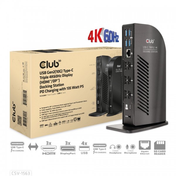 Club 3D Dockingstation - USB Typ C Triple Docking Station *schwarz*