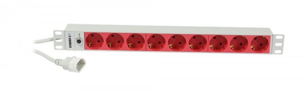 Synergy 21 Regleta 9x enchufes 19&quot;, Gris claro/Rojo