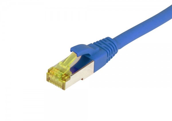 Patchkabel RJ45, CAT6A 500Mhz, 15m, blau, S-STP(S/FTP), TPE/LSZH(Ultraflex), AWG26, mit CAT7 Rohkabel, Synergy 21