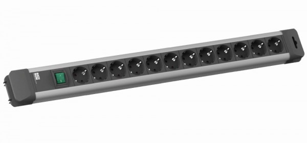 Bachmann Tischsteckdose,12xDosen(CEE7)->Stecker(CEE7), 2m, Schalter, schwarz, CONNECTUS,