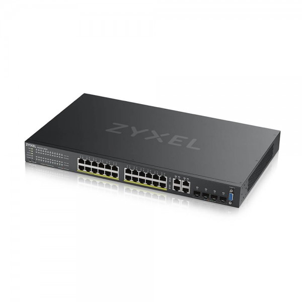 Zyxel Switch full managed Layer2+ 28 Port • 24x 1 GbE • PoE Budget 375 Watt • 24x PoE at • 4x 1 Gb Combo • 19" • NebulaFlex Pro • GS2220-28HP ** USED **