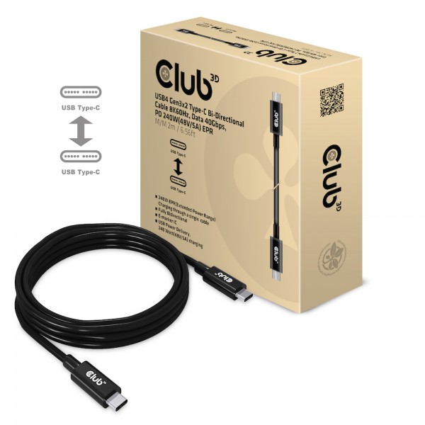 Kabel USB 3.2 C (St) => C (St) 2,0m *Club 3D* Aktiv bidirektional 8K60Hz