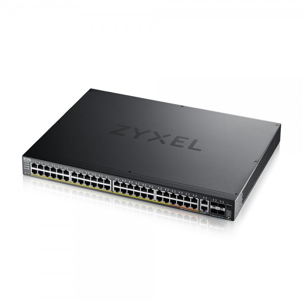 Zyxel Switch full managed Layer3 54 Port • 48x 1 GbE • PoE Budget 600 Watt • 40x PoE at • 10x PoE bt • 2x 10 GbE • 4x SFP+ • 19" • NebulaFlex Pro • XGS2220-54HP