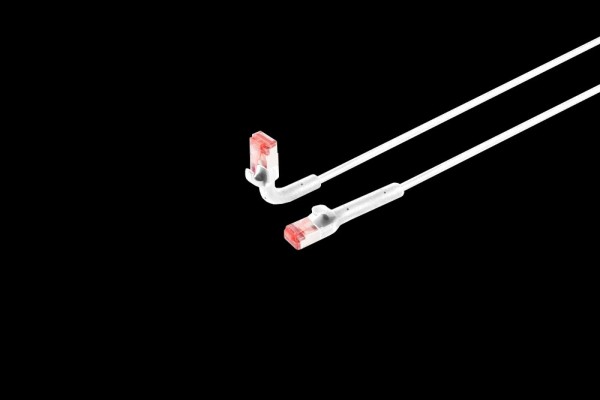 Patchkabel RJ45, CAT6A 500Mhz, 0,25m, weiss, U-STP(U/FTP), TPE, biegbare Stecker 90Grade