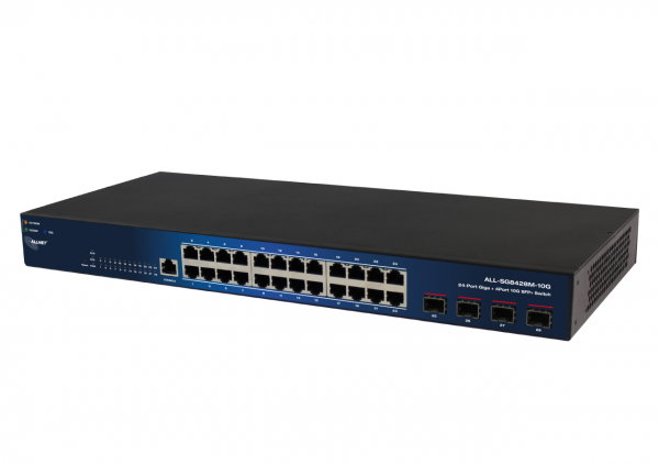 ALLNET Smart Managed Layer 2 Switch 24 Ports • 24x GbE • 4x SFP+ • 19" • Fanless • ALL-SG8428M-10G
