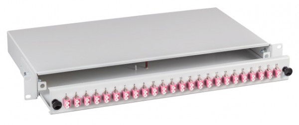 LWL-Patchpanel Spleisbox,19",24xLC-Duplex, 50/125um, OM4, au